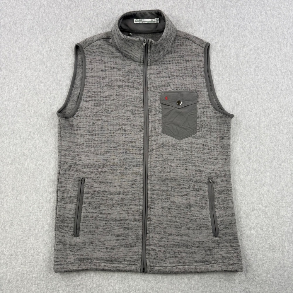 Criquet Vest Mens Medium Gray Knit Sweater Fleece‎ Full Zip Golf Pocket Casual